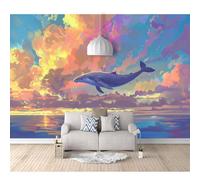Peel and Stick Wallpaper - Fantasy Flying Whales Watercolor Colorful Waterproof Wall Decor for Diy Enthusiasts - Multiple Sizes & Custom Options Durability for Living Rooms, Kitchens, Bathrooms