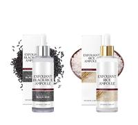 Peel Shot Glow Rice Line, Peel Shot Glow Rice Ampoule Duo, Black & White Rice Serum Peel Shot Exfoliant pour le visage et le corps pour tous les types de peau, peau lisse (2pc, 100ml)