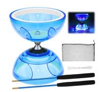 Peelanmall Diabolo LED avec roulement à billes, kit de jonglage, phosphorescent, 3 roulements, bâtons et ficelle, jouet de jonglage de cirque, bleu