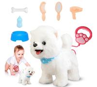 Peelanmall Jouet interactif électronique pour chat avec laisse, chaton en peluche, pour les enfants, qui court, miaule, remue la queue et bouge la langue (samoyède)