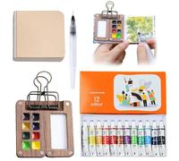 Peelanmall Kit de voyage aquarelle portable pour artiste aquarelle voyage kit portable mini aquarelle peinture bois carnet de croquis clips pour peintres, artistes, étudiants