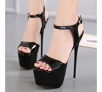 Peep Toe Ankle Buckle Rome Sandals Femmes Concise Concise Sense Fine Talls Sandales Plateforme Super High Heels Fashion Chaussures Party Woman-Black, 46