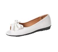 Peep Toe Chaussures de Mariage pour Mariée Cuir PU Arcs Sandales Plates Slip-on Été Confortable Chaussures Slip-on(White,41 EU)
