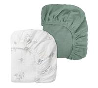 Peepeemax Drap Housse en Mousseline de Coton 80x40CM, 100% Coton Draps-Housses pour Couffin, Draps de Berceau pour Matelas Ovale, Sablier et Rectangulaire, 70x35 78x36 80x40 cm, Lot de 2, Vert