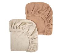 Peepeemax Drap Housse en Mousseline de Coton 80x40CM, 100% Coton Draps-Housses pour Couffin, Draps de Berceau pour Matelas Ovale, Sablier et Rectangulaire, 70x35 78x36 80x40 cm, Lot de 2, Brun