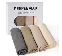 Peepeemax Langes Coton BéBé 50x25cm, Mousseline Lange Bebe Lot de 4, Extra Doux Absorbant Respirant pour Nouveauné Peau Sensible, Carrés de Mousseline pour Garçons et Filles, Gris