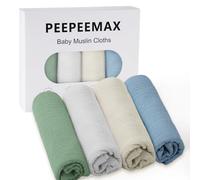 Peepeemax Langes Coton BéBé 50x25cm, Mousseline Lange Bebe Lot de 4, Extra Doux Absorbant Respirant pour Nouveauné Peau Sensible, Carrés de Mousseline pour Garçons et Filles, Bleu