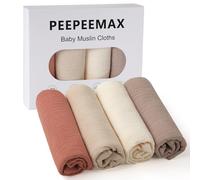 Peepeemax Langes Coton BéBé 50x25cm, Mousseline Lange Bebe Lot de 4, Extra Doux Absorbant Respirant pour Nouveauné Peau Sensible, Carrés de Mousseline pour Garçons et Filles, Brun