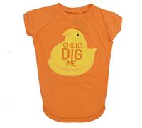 Peeps T-Shirt pour Chien « Chicks Dig Me », Taille L | T-Shirt Orange et Jaune pour Grand Chien, Doux et Confortable, Lavable en Machine, vêtement pour Chien sous Licence Officielle Peeps