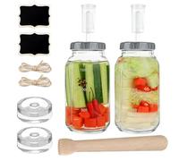PEEXTBB Lot de 2 bocaux de Fermentation de 2 L, 64 oz Bocaux de Fermentation avec SAS et Couvercle, bocaux en Verre avec couvercles hermétiques Amovibles avec Pilon en Bois, pour Choucroute