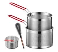 PEEXTBB Panier à friture, 2 Pièces 16/18 cm Panier à Pâtesen Acier Inoxydable, Passoire Cuisine avec Brosse et Poignée Amovible, pour Egoutter les Pâtes et Frire les Frites