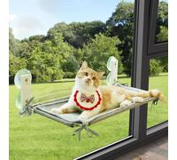 PEFUNY Perchoir de fenêtre pliable sans fil pour chat, hamac pour fenêtre et mur, avec 4 ventouses, cadre robuste pour fenêtres en verre et murs intérieurs (beige avec lit moyen)