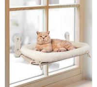 PEFUNY Perchoir de fenêtre pour Chat Pliable sans Fil, Hamac pour Chat pour fenêtre et Mur, avec 4 ventouses, Cadre Setal Robuste pour fenêtres en Verre et Murs intérieurs (Blanc avec lit Moyen)