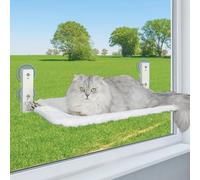 PEFUNY Perchoir de fenêtre pour Chat Pliable sans Fil, hamac pour Chat pour fenêtre et Mur, avec 4 ventouses, Cadre setal Robuste pour fenêtres en Verre et Murs intérieurs (Blanc Large)