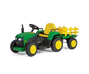 PEG John Deere Farm Power Tracteur Électrique 12V pour Enfants avec Télécommande, Conduite Manuelle, Lumières et Sons, Âge 18+ Mois