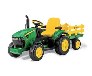 PEG John Deere Ground Force Tracteur Électrique pour Enfants 3+ Ans avec Batterie Rechargeable 12V, Remorque Incluse et Radio FM