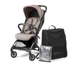 PEG Poussette Légère Volo avec Habillage Pluie, Format Cabine Avion, Ultra Compacte, Dès la Naissance jusqu’à 22 kg, Sac de Transport Inclus, Misty Beige
