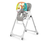 PEG Prima Pappa Follow Me Plus - Chaise Haute et Transat pour bébé, dès la naissance, réglable en hauteur, 4 roues, arche de jeux, double tablette, revêtement en similicuir, pliage compact, Ice