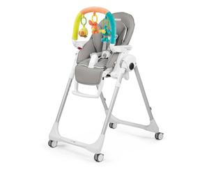 PEG Prima Pappa Follow Me Plus - Chaise Haute et Transat pour bébé, dès la naissance, réglable en hauteur, 4 roues, arche de jeux, double tablette, revêtement en similicuir, pliage compact, Ice