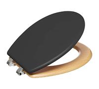 PEGANE Abattant WC en Bois Naturel et Zinc Coloris Gris Charbon - Longueur 36 x Profondeur 46,5 x Hauteur 5,5 cm