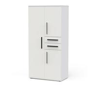 PEGANE Amoire Placard de Rangement 3 Portes et 2 tiroirs Couleur Blanc Mat - Largeur 90,4 x Profondeur 50 x Hauteur 188 cm