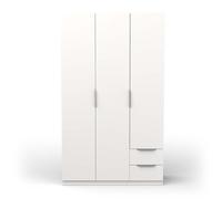 PEGANE Armoire 3 Portes 2 tiroirs Couleur Blanc Mat - Largeur 119,4 x Profondeur 51,1 x Hauteur 203 cm