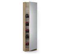 Armoire à chaussures Chêne brossé/Blanc perle avec miroir et 1 porte, L 50 x P 20 x H 180,50 cm -PEGANE- Non Applicable