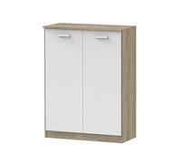 PEGANE Armoire auxiliaire Meuble Multi-usages Basse à 2 Portes Coloris Blanc et Chêne cambrien - Longueur 74 x Profondeur 36 x Hauteur 101 cm