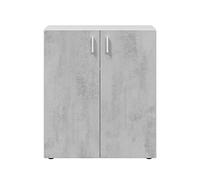 PEGANE Armoire Basse à 2 Portes Meuble de Rangement Blanc Mat et Gris Ciment - Hauteur 92 x Longueur 80 cm x Profondeur 37 cm