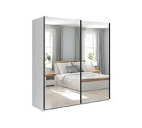 PEGANE Armoire coulissante Placard avec Miroir Coloris Blanc Brillant - Longueur 183 x Profondeur 60 x Hauteur 195,5 cm
