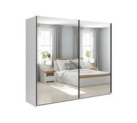 PEGANE Armoire coulissante Placard avec Miroir Coloris Blanc Brillant - Longueur 220 x Profondeur 60 x Hauteur 195,5 cm