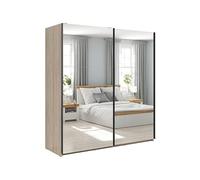 PEGANE Armoire coulissante Placard avec Miroir Coloris chêne Sonoma - Longueur 183 x Profondeur 60 x Hauteur 195,5 cm