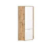 PEGANE Armoire d'angle Placard de Rangement 1 Porte,Coloris Chêne wotan/Blanc Brillant - Longueur 78 x Profondeur 78 x Hauteur 195 cm