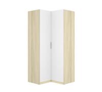 PEGANE Armoire d'angle Placard de Rangement à 2 Portes battantes, Coloris Blanc/Chêne Clair - Hauteur 203,5 x Longueur 95 x Profondeur 97 cm