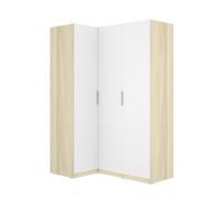 PEGANE Armoire d'angle Placard de Rangement à 3 Portes battantes, Coloris Blanc/Chêne Clair - Hauteur 184 x Longueur 142,4 x Profondeur 95 cm