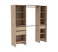 PEGANE Armoire Dressing Ajustable avec 2 penderies, 9 étagères et 3 tiroirs Couleur chêne - Largeur 191,8 x Profondeur 50 x Hauteur 204,5 cm