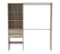 PEGANE Armoire Dressing avec 2 penderies, 4 étagères et 2 tiroirs Couleur chêne - Largeur 184,5 x Profondeur 44,1 x Hauteur 204,5 cm
