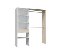 PEGANE Armoire Dressing avec étagère de Rangement + 2 penderies + 1 tiroir Coloris Blanc/chêne - Longueur 158x Hauteur 187x Profondeur 40cm