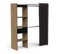 PEGANE Armoire Dressing Extensible avec Rideau 2 penderies 3 étagère et 1 tiroir Couleur chêne/Noir Mat - Largeur 114/167,3 x Profondeur 50 x Hauteur 191,5 cm