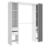 PEGANE Armoire Dressing Extensible avec Rideau + 4 tiroirs Coloris Blanc - Longueur 100-180 x Hauteur 203 x Profondeur 50 cm