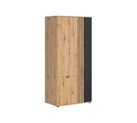 PEGANE Armoire Meuble de Rangement à 3 Portes avec décor lamelles,Coloris Chêne Artisan/Noir - Longueur 90,5 x Profondeur 56 x Hauteur 195,5 cm