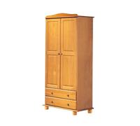 PEGANE Armoire, Meuble de Rangement en pin Massif Coloris Miel avec 2 Portes et 2 tiroirs - Longueur 90 x Profondeur 52 x Hauteur 197 cm