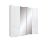 PEGANE Armoire Placard à 4 Portes avec Miroir,Coloris Blanc/Blanc Haute Brillance - Longueur 220 x Profondeur 57 x Hauteur 210 cm