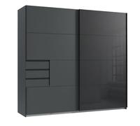 Armoire, placard coloris graphite et verre coloris noir, rechampis graphite - Longueur 225 x Hauteur 208 x Profondeur 64 cm - PEGANE - Noir G
