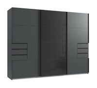 PEGANE Armoire, Placard Coloris Graphite et Verre Coloris Noir, rechampis Graphite - Longueur 270 x Hauteur 208 x Profondeur 64 cm