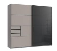 PEGANE Armoire, Placard Coloris Gris et Verre Coloris Noir, rechampis Graphite - Longueur 225 x Hauteur 208 x Profondeur 64 cm