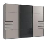 PEGANE Armoire, Placard Coloris Gris et Verre Coloris Noir, rechampis Graphite - Longueur 270 x Hauteur 208 x Profondeur 64 cm