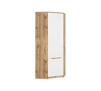 PEGANE Armoire Placard d'angle 1 Porte Coloris Chêne wotan/Blanc Brillant - Longueur 78 x Profondeur 78 x Hauteur 198cm