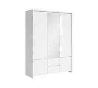 PEGANE Armoire Placard de 5 Portes avec Miroir et 2 tiroirs, Coloris Blanc/Blanc Mat - Longueur 153,5 x Hauteur 211 x Profondeur 55,5 cm
