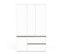 PEGANE Armoire Placard de Rangement 4 Portes 2 tiroirs Couleur Blanc Mat/chêne - Largeur 138,2 x Profondeur 50 x Hauteur 220,05 cm